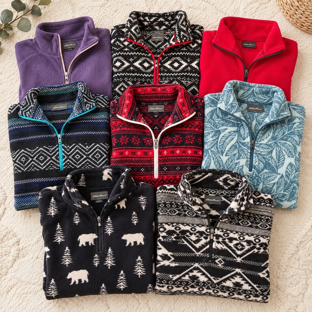 Eddie Bauer Women Fleece Quarter Zip Pullover Lot of 8 Small Mixed Prints Solids
